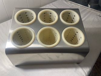 Six Hole Stainless Steel Flatware Organizer with Perforated Plastic Cylinders