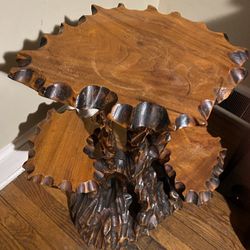 Hand Carved Wooden End Table