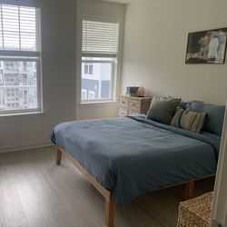 Queen Sized Natural Wood Bed Frame + Mattress