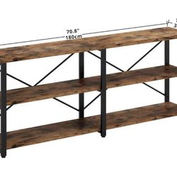 😀 Rustic Entryway Console Table, Long Hallway Table 70.8 in 3-Tier, TV Stand Entertainment Center Media Stand for Living Room, Industrial Style