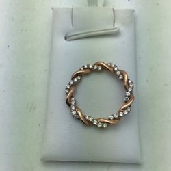 10k Rose Gold Twisted Diamond Open Circle Pendant 