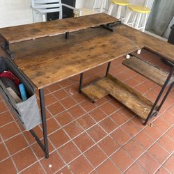 Wooden Desk With Electric Plugs