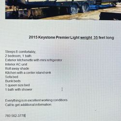2015 Keystone Premier Light 35 Feet Long $22,000 OBO