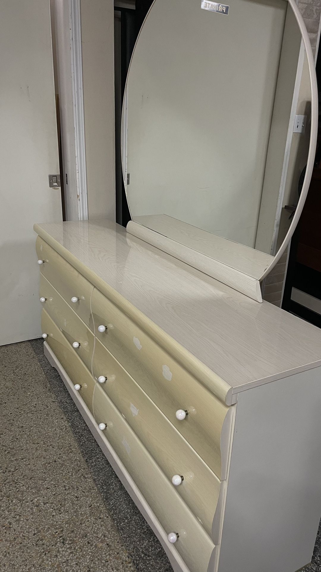 64βW Large 6 Drawer Low Boy w/ Circle Mirror delivery