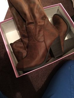 Brown over the knee high heel boots