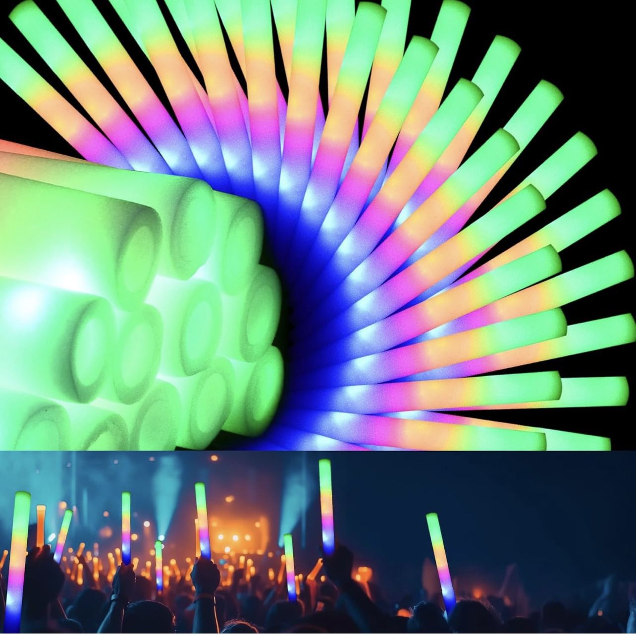 Foam Glow Sticks Bulk,Foam Light up Sticks with 3 Modes Colorful Flashing