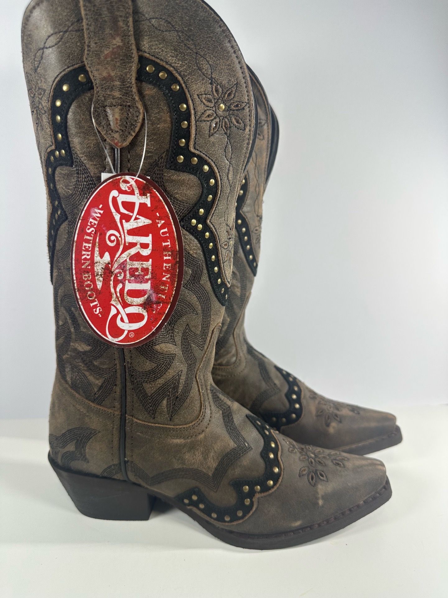 NIB Laredo Women’s Skyla Cowboy Boots 52413 Brown Leather Western Snip Toe, Sz 6