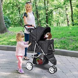 Three Wheel Pet Stroller, 360 Rotation, Foldable Convertible Design, Black