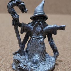VINTAGE Spoontiques MR917 Pewter Wizard & Dragon Figurine Miniature 2 1/2" Tall.
