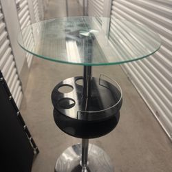 Modern Glass Top Bar Table + Built-in Cup/Wine Holder