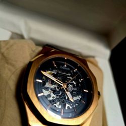 Edison Roadster Rose Gold Automatic Skeleton Mens Watch 