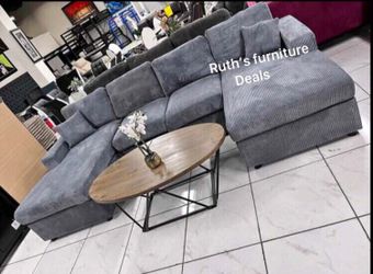U shape sectional sofa dark gray corduroy