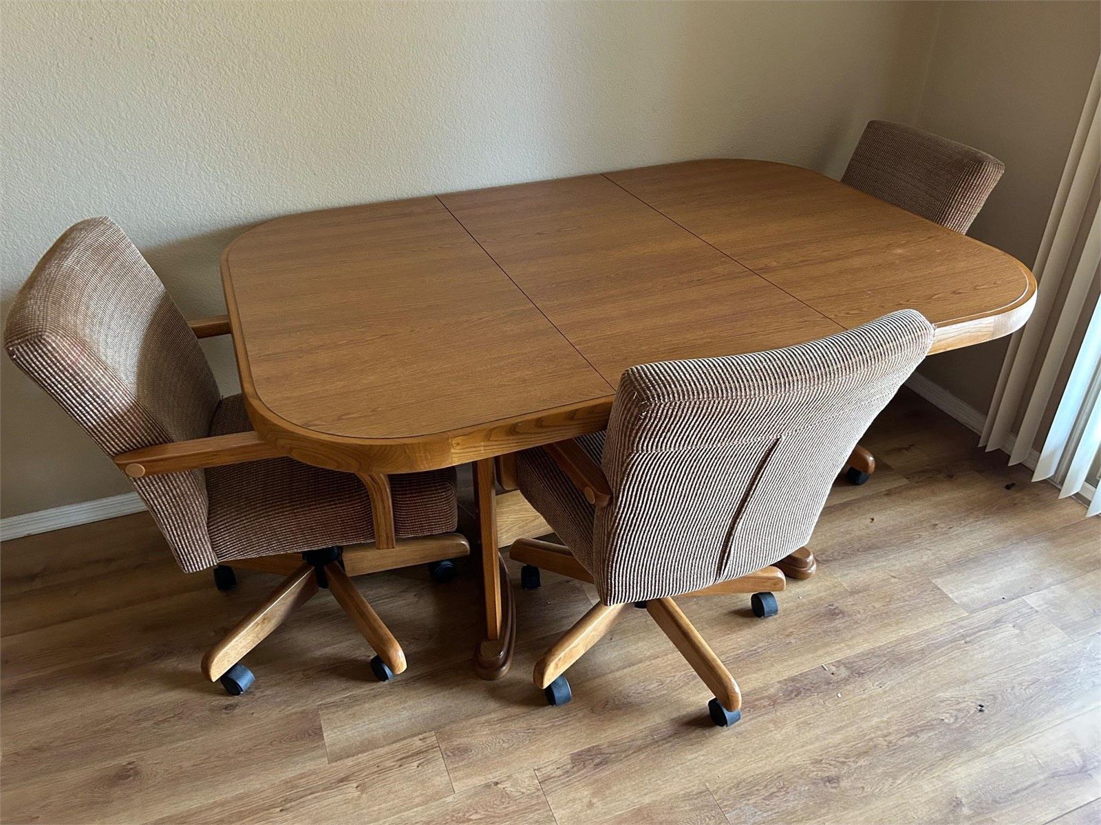 Oak Table With One Leaf And Three Chairs