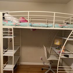 White Metal Top Bunk With Student Desk 200 Obo