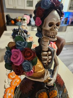 Day of the Dead Catrina Figurine - Handcrafted Monarch Butterfly Skeleton Statue