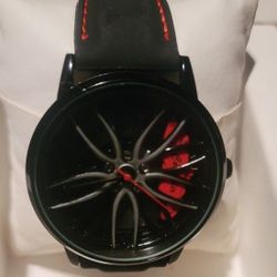 Sport Watch Black Stiched In Red With Red Brake Pad Beautiful Watch