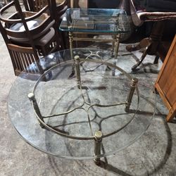 Bronze Frame And Glass Top Matching Set Coffee Table And End Table