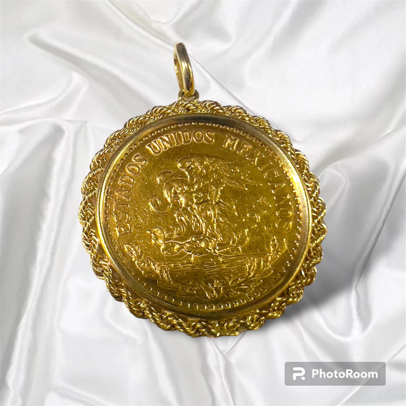 1917 Veinte Pesos Gold Coin With 14k Yellow Gold Bezel Pendant Charm 20.3g