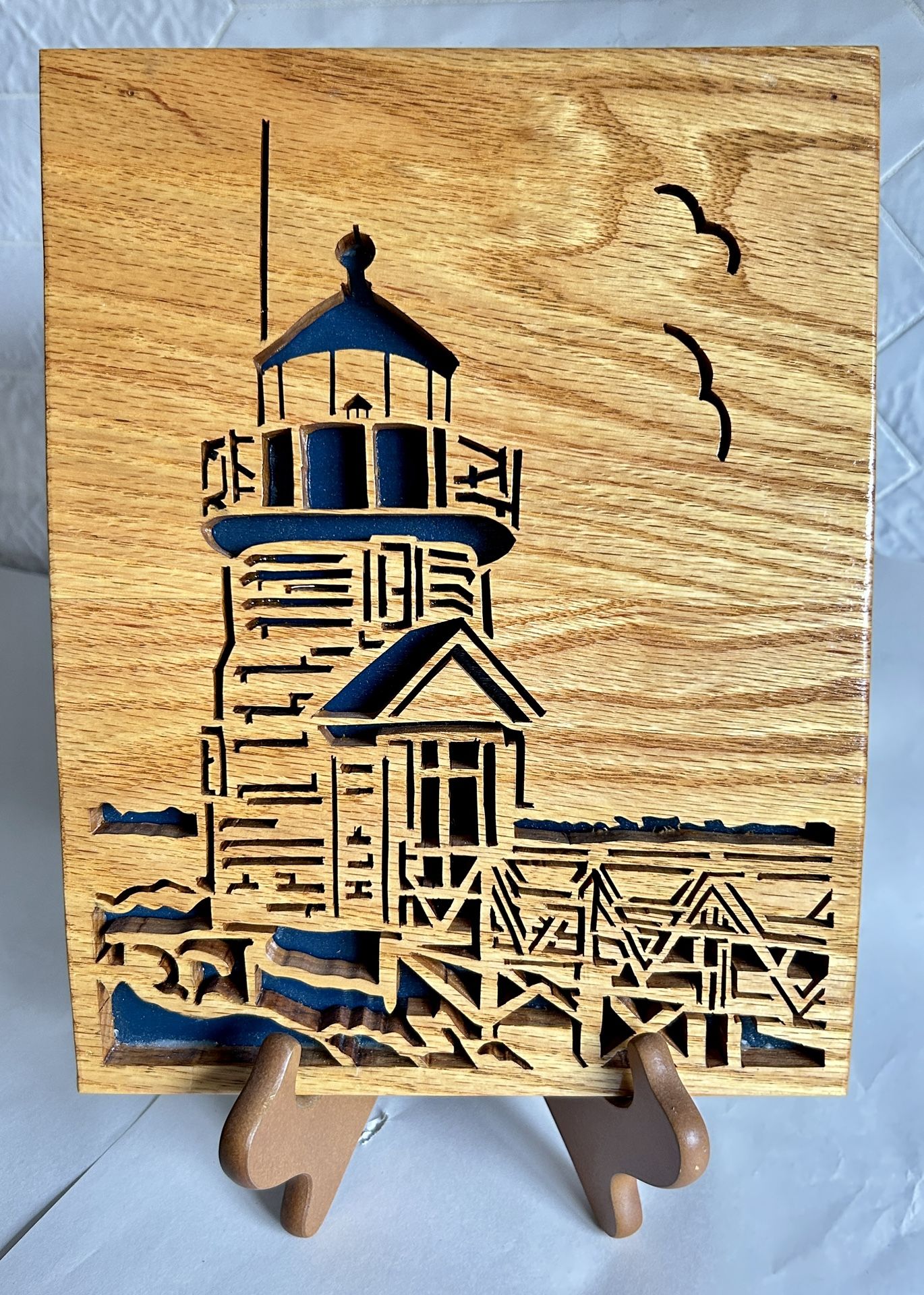 Handmade Carved Oak Image Brant Point Lighthouse Maine
