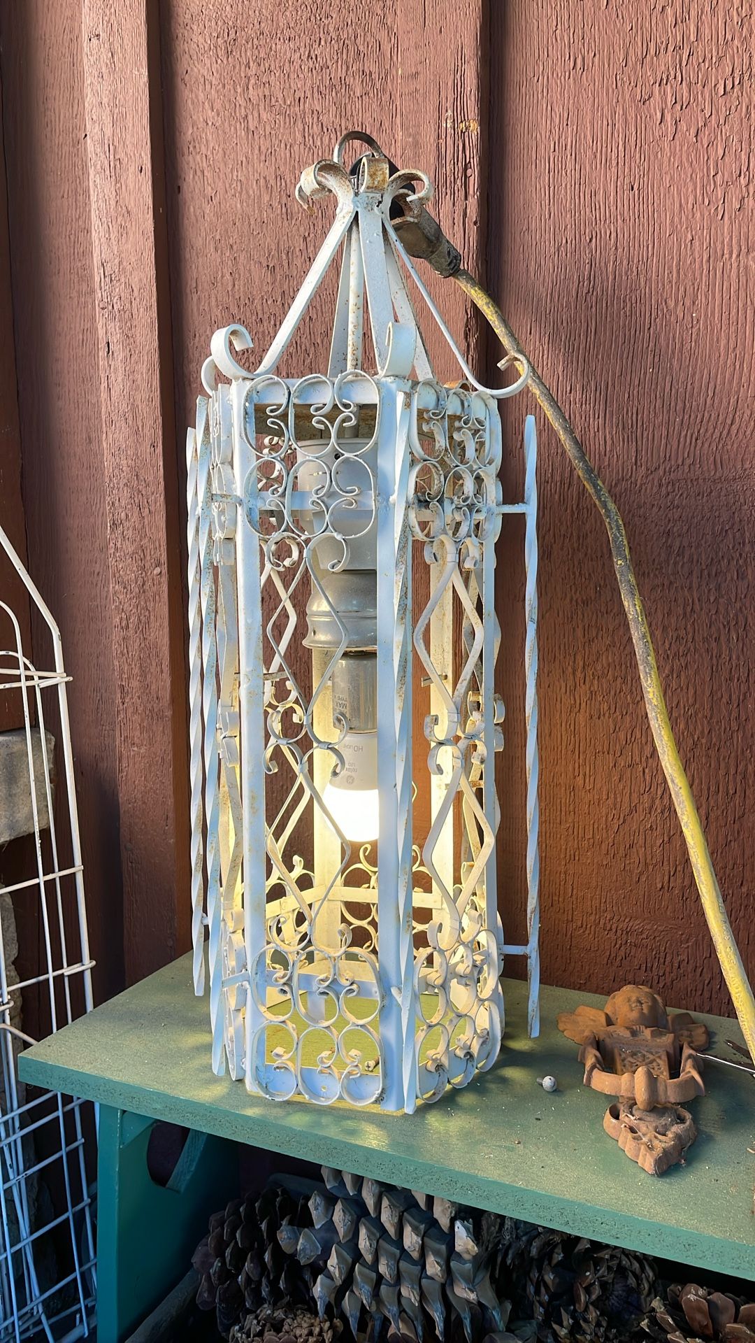 Spanish Revival Mid Century Wrought Iron Hanging Lamp