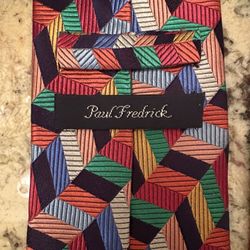 NWOT Paul Fredrick 100% silk Multicolor Geometric Pattern Tie