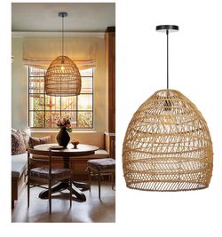 Ceiling lamp with wicker ratan shade