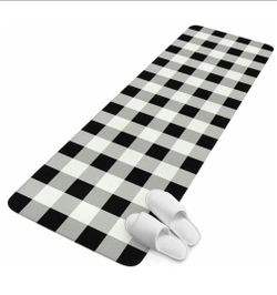 Runner Rug 1.64'x5.25', Black White Plaid Non Slip Backing Floor Mats Soft Area Rugs, Absorbent Muddy Dirt Trapping Carpet for Entryway Hallway Kitche