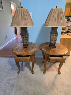 2 Tables with 1 drawer in each & 2 Lamps