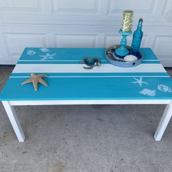 Coastal Teal Coffee Table Stripes And Starfish 
