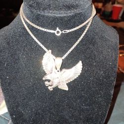 22in Sterling Silver Chain And Eagle Pendant 