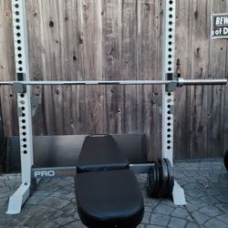 bench press  squat rack n weights
