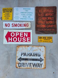 Vintage Metal Signs Lot of 7 Garage Mancave Signage Yard Art