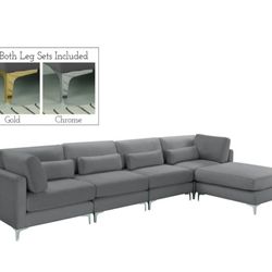 Julia Velvet / Metal Grey Modular Sectional (5 Boxes)

