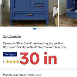 30-in Blue Freestanding Single Sink Bathroom Vanity With White Ceramic Top and Three Drawers