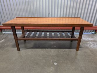 Mid-Century Modern Wood Coffee Table with Lower Shelf