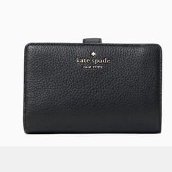 Kate Spade Leila Medium Compartment Bifold Wallet in Black Leather, New    