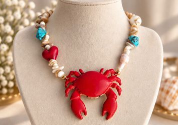 Red Crab Pendant Statement Necklace