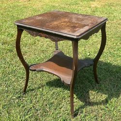 Antique Hand Carved Wood Parlor Accent Lamp Table Tiered Plant Stand