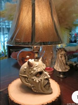 Gothic Demon Skull Tabletop Lamp w/ Bell shaped lamp shade
