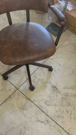 Mid Century Retro Home Office Desk Chair with Back, Faux Leather Adjustable Height Rolling Swivel Co