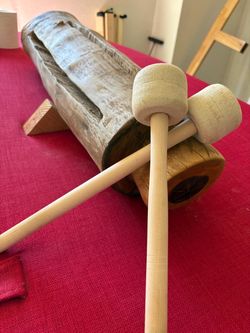 Wooden Log Drum with Mallets