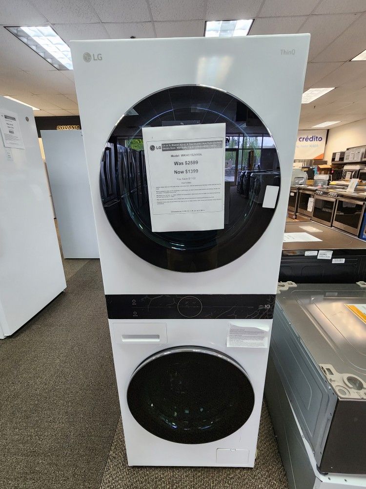 2.8 cu. ft. Washer. 4.2 cu. ft. Dual Inverter Heat Pump Ventless Electric Dryer, Washtower, Center Control AIDD in White