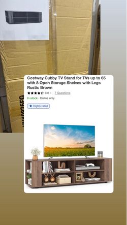 TV Stand for TVs up to 65 with 8 Open Storage Shelves with Legs Rustic Brown