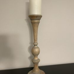 Rustic Wooden Candle Holder 20 ¾” Tall with Wax Battery Pillar Candle