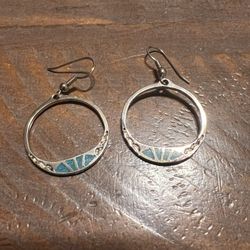 Sterling Southwestern Turquoise Inlay Earrings 