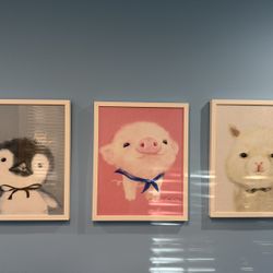Set of 3 Framed Animal Prints – Penguin, Piglet & Alpaca | Whimsical Wall Art (21x16)