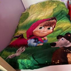 Masha And The Bear Twin Bed Set, Duvet Cover, 2 Pillow Cases, 1 Flat Sheet, Washed, Not Used