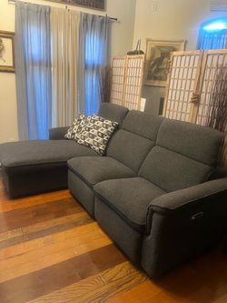 Gray Fabric Sectional Sofa with Power Recliner