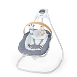 Ingenuity Simple Comfort Compact Swing with Wood Toy Bar - Chambray