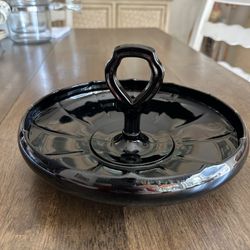 Vintage LE Smith, black amethyst, handled centerpiece